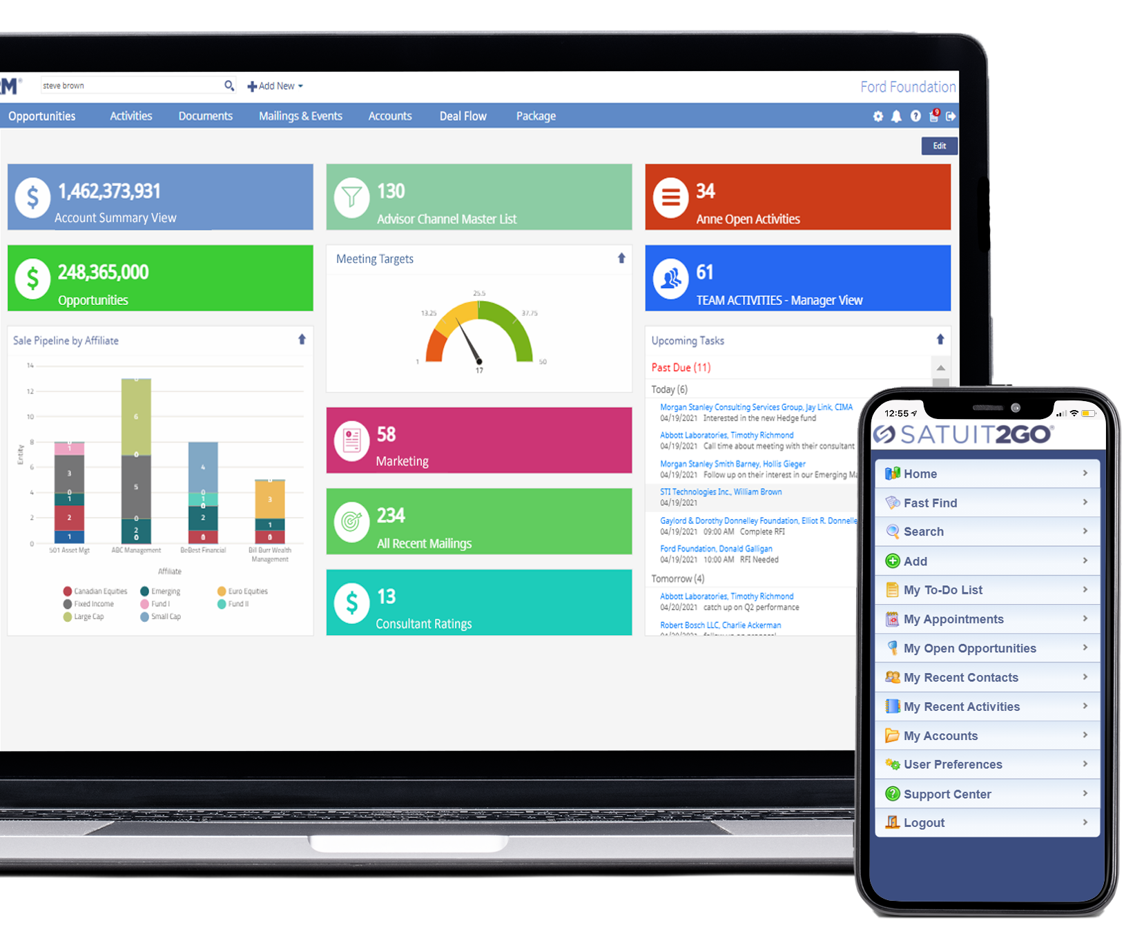 asset management CRM open on laptop and mobile CRM app open on iphone